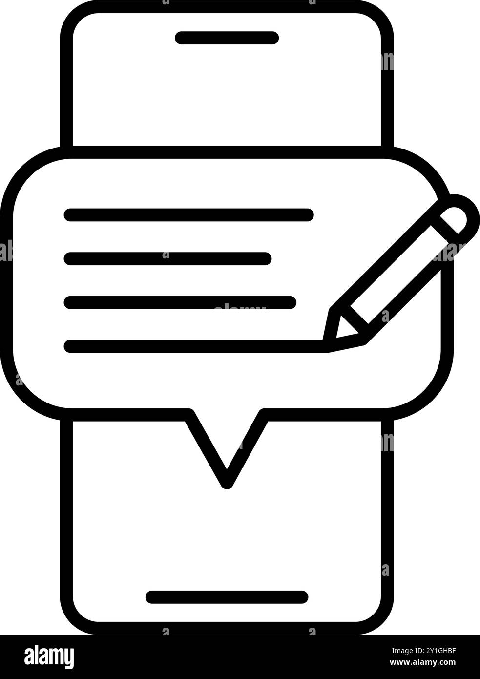 icona linea telefono e chat bolla con scrittura di testo revisione o feedback. File modificabile Illustrazione Vettoriale