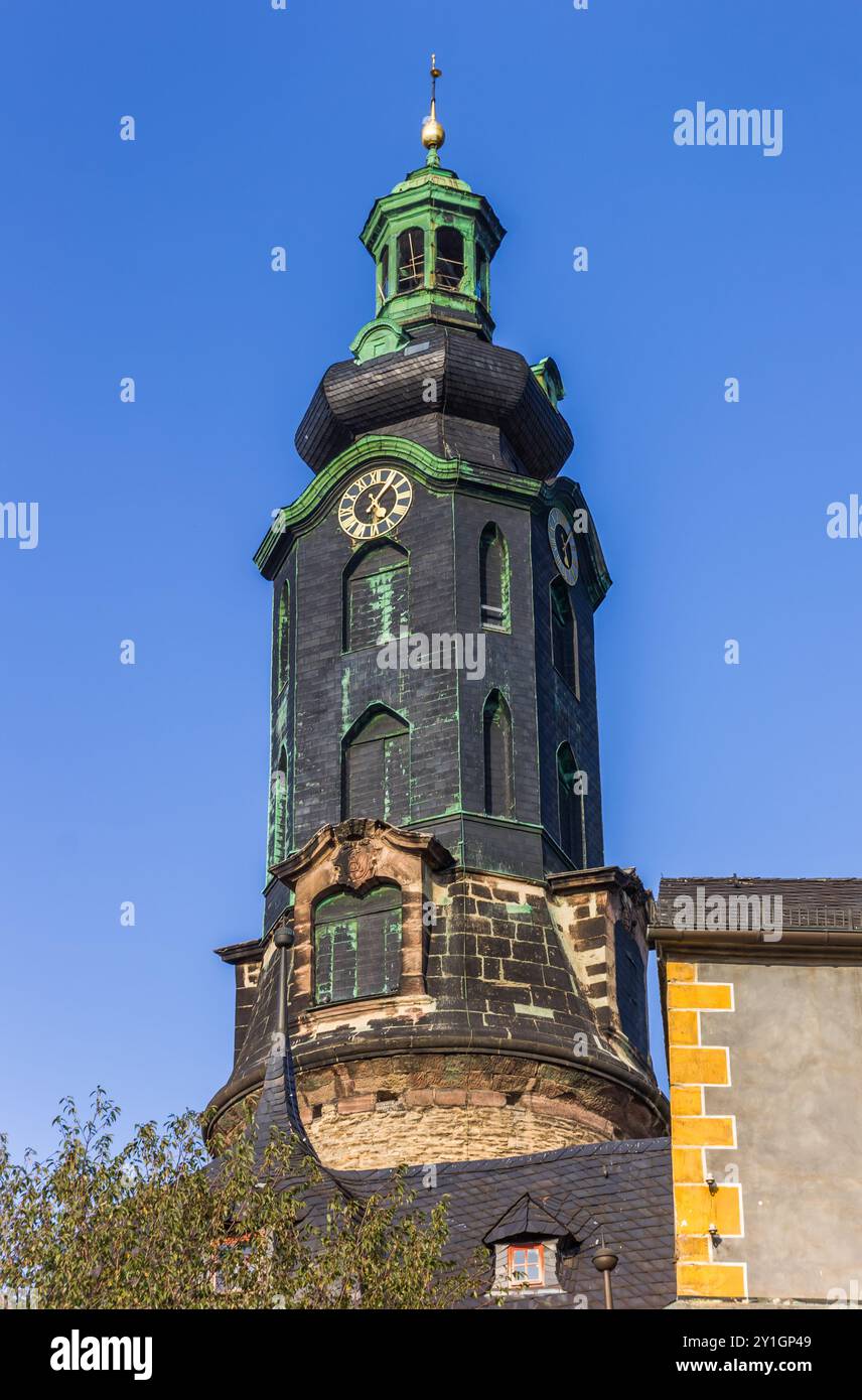Torre del palazzo storico della città di Weimar, Germania Foto Stock