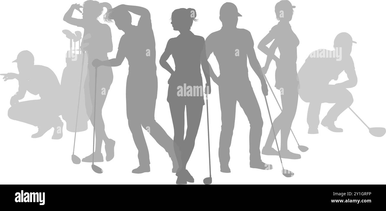 Gli amanti del golf silhouette Golf People silhouette Illustrazione Vettoriale