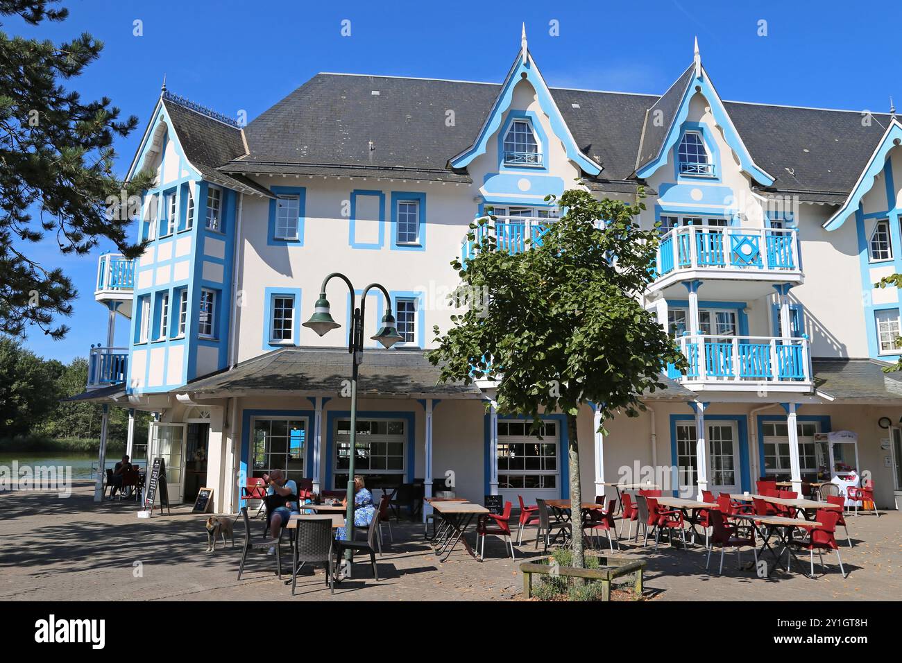 Ristorante l'Onagre, Place centrale, Belle Dune, Promenade du Marquenterre, Fort Mahon Plage, Côte Picarde, somme, Hauts de France, Francia, Europa Foto Stock
