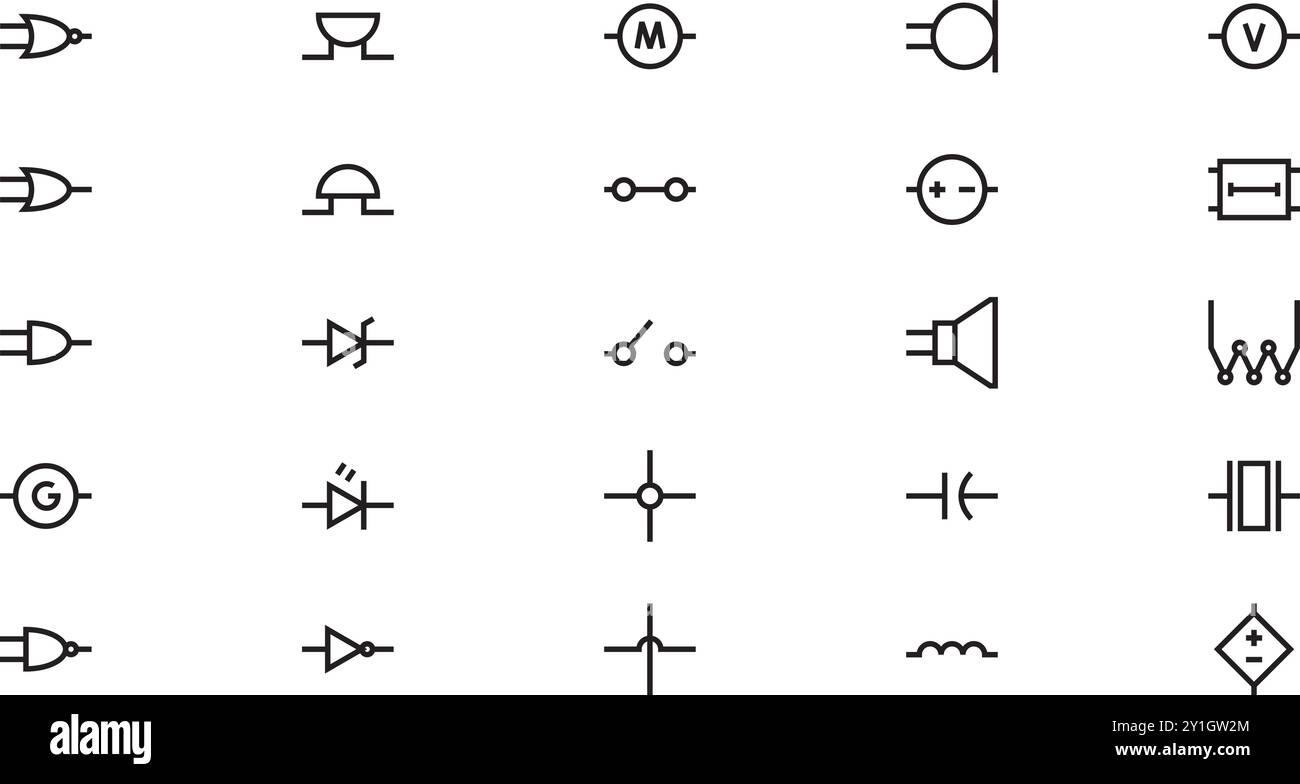 Icone dei simboli elettronici raccolta di icone vettoriali di alta qualità con tratto modificabile. Ideale per progetti professionali e creativi. Illustrazione Vettoriale