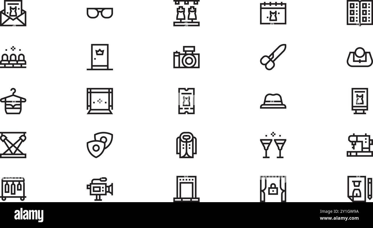 Icone della settimana della moda Collezione di icone vettoriali di alta qualità con tratto modificabile. Ideale per progetti professionali e creativi. Illustrazione Vettoriale