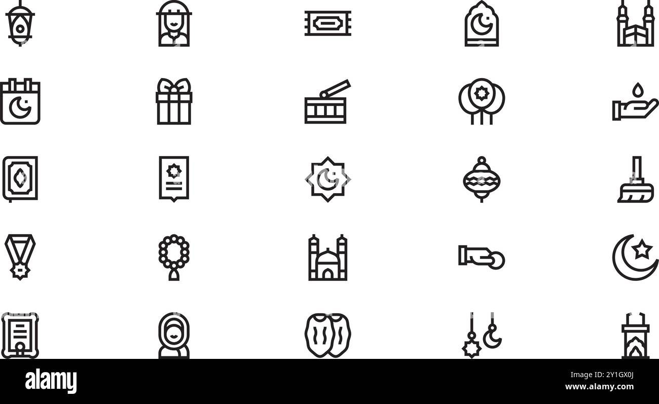 Icone del nuovo anno islamico Collezione di icone vettoriali di alta qualità con tratto modificabile. Ideale per progetti professionali e creativi. Illustrazione Vettoriale