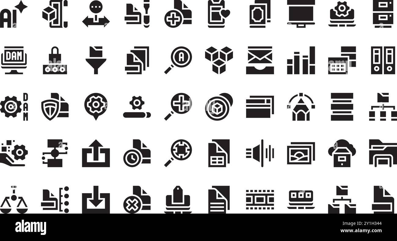 Icone di gestione delle risorse digitali raccolta di icone vettoriali di alta qualità con traccia modificabile. Ideale per progetti professionali e creativi. Illustrazione Vettoriale