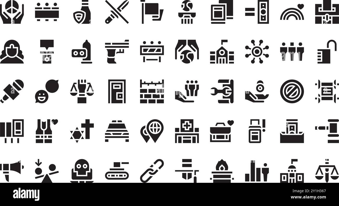 Icone della giustizia sociale Collezione di icone vettoriali di alta qualità con tratto modificabile. Ideale per progetti professionali e creativi. Illustrazione Vettoriale