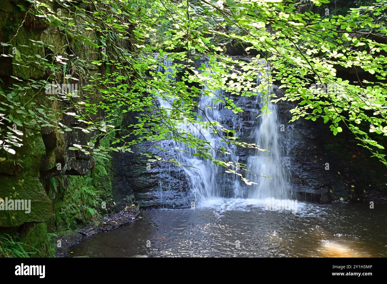 Cascata Goit e Hallas beck, Harden, West Yorkshire Foto Stock