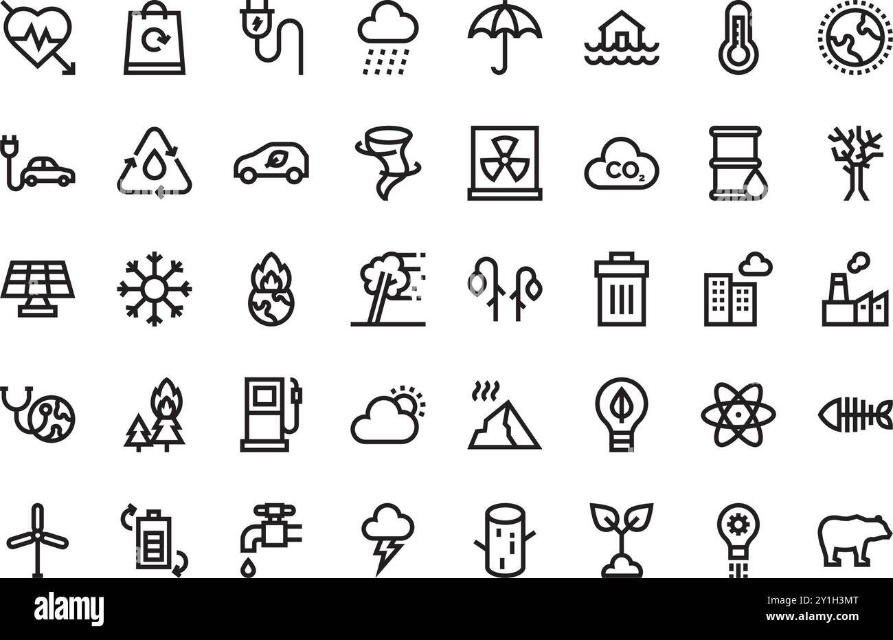 Icone dei cambiamenti climatici Collezione icone vettoriali di alta qualità con traccia modificabile. Ideale per progetti professionali e creativi. Illustrazione Vettoriale