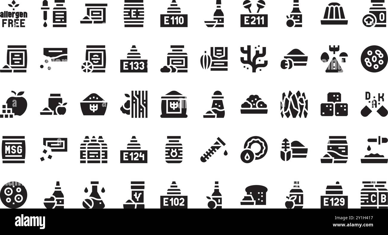 Icone additivi raccolta icone vettoriali di alta qualità con tratto modificabile. Ideale per progetti professionali e creativi. Illustrazione Vettoriale