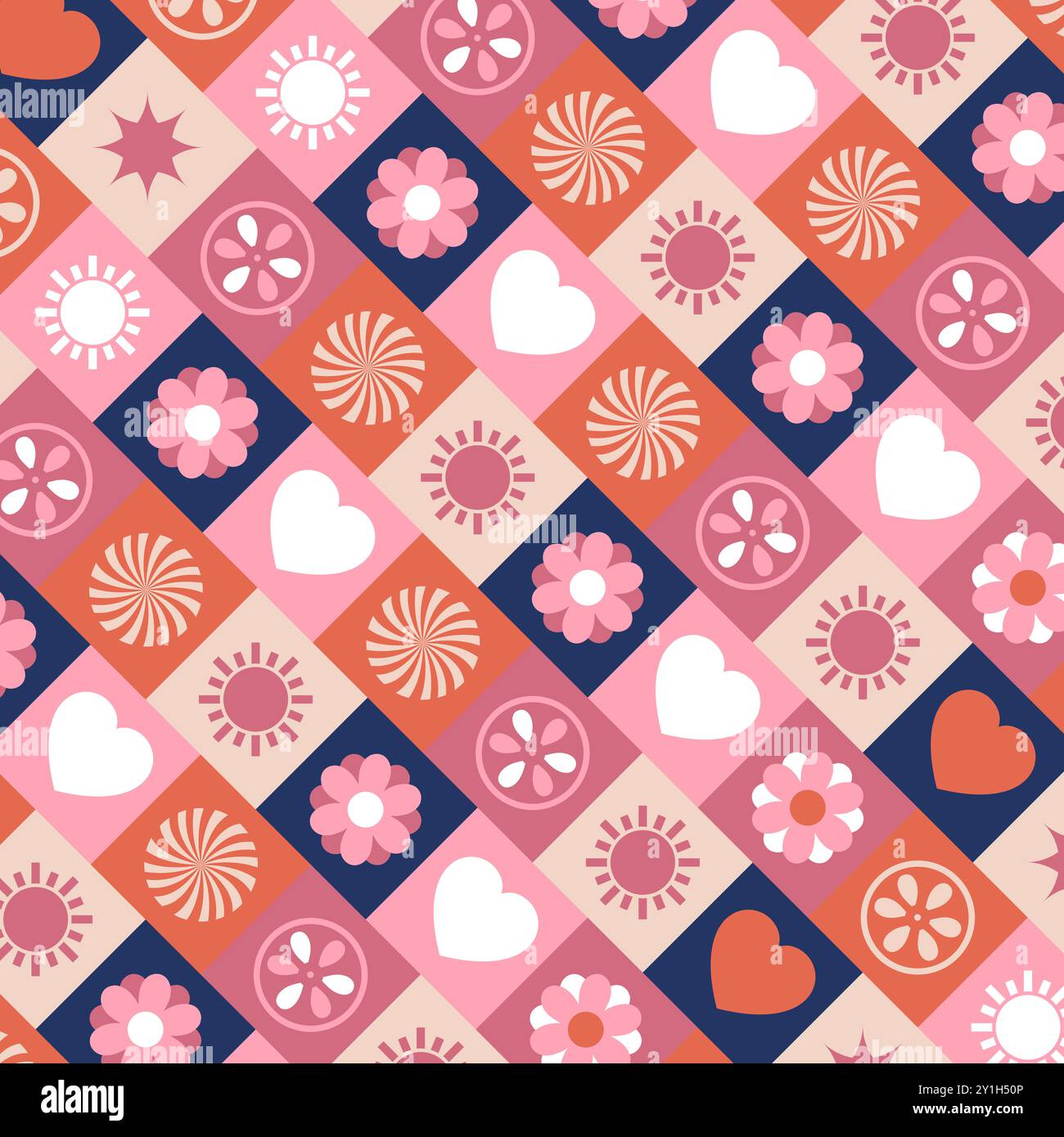 Grazioso motivo rosa in stile Scandi retrò scandinavo Foto Stock