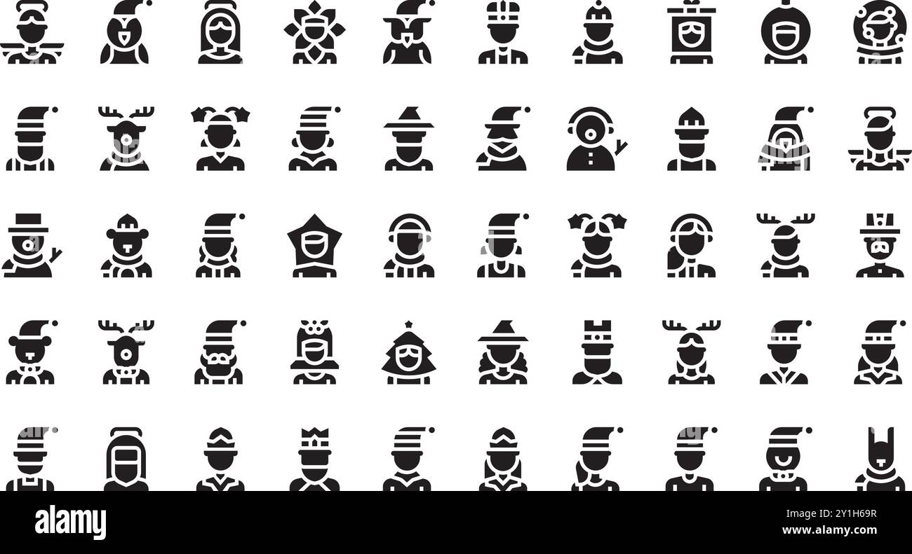 Icone dei personaggi natalizi Collezione di icone vettoriali di alta qualità con tratto modificabile. Ideale per progetti professionali e creativi. Illustrazione Vettoriale