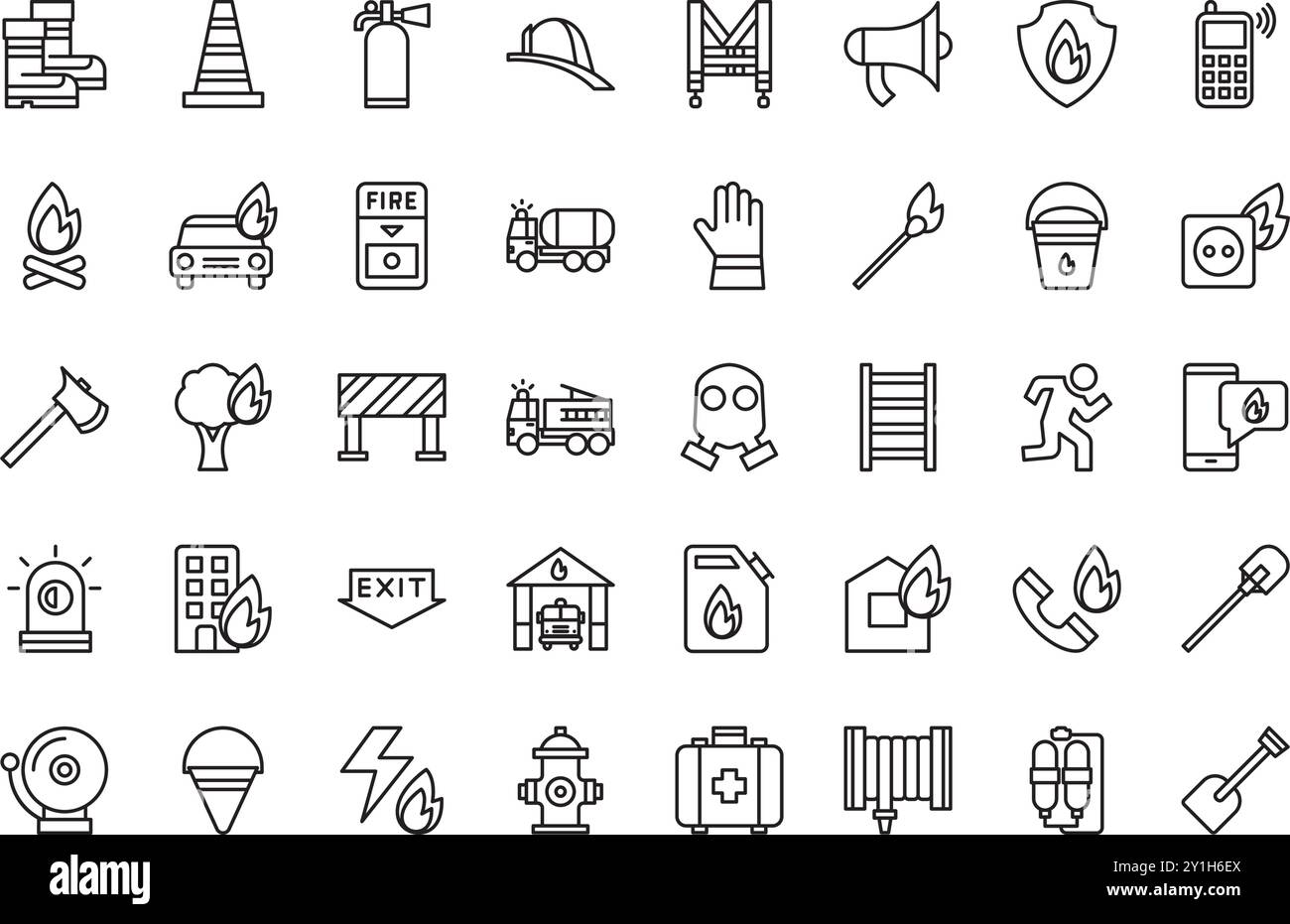 Icone della collezione dei vigili del fuoco Collezione icone vettoriali di alta qualità con tratto modificabile. Ideale per progetti professionali e creativi. Illustrazione Vettoriale