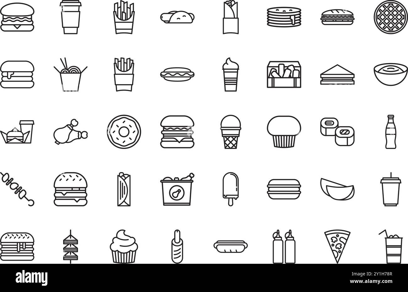 Icone del fast food Collezione di icone vettoriali di alta qualità con tratto modificabile. Ideale per progetti professionali e creativi. Illustrazione Vettoriale