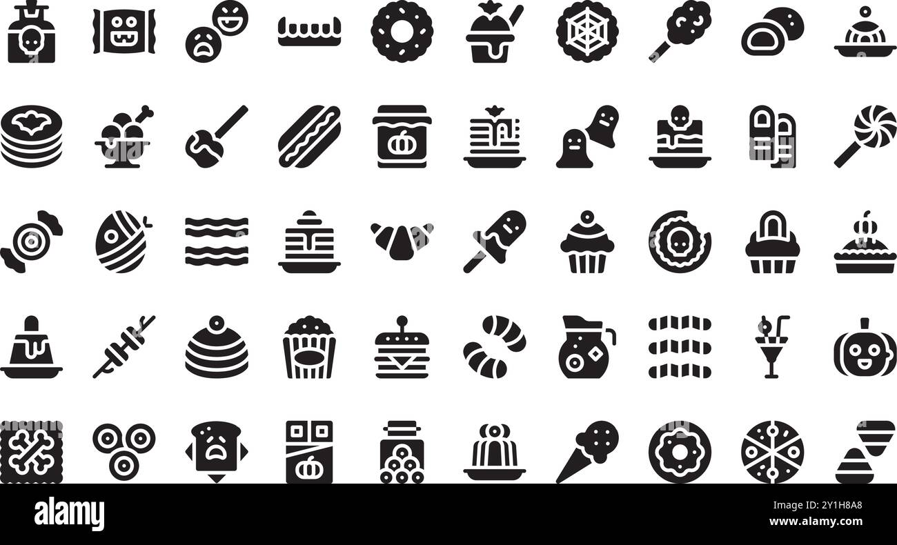 Icone dei pasti di Halloween Collezione di icone vettoriali di alta qualità con tratto modificabile. Ideale per progetti professionali e creativi. Illustrazione Vettoriale