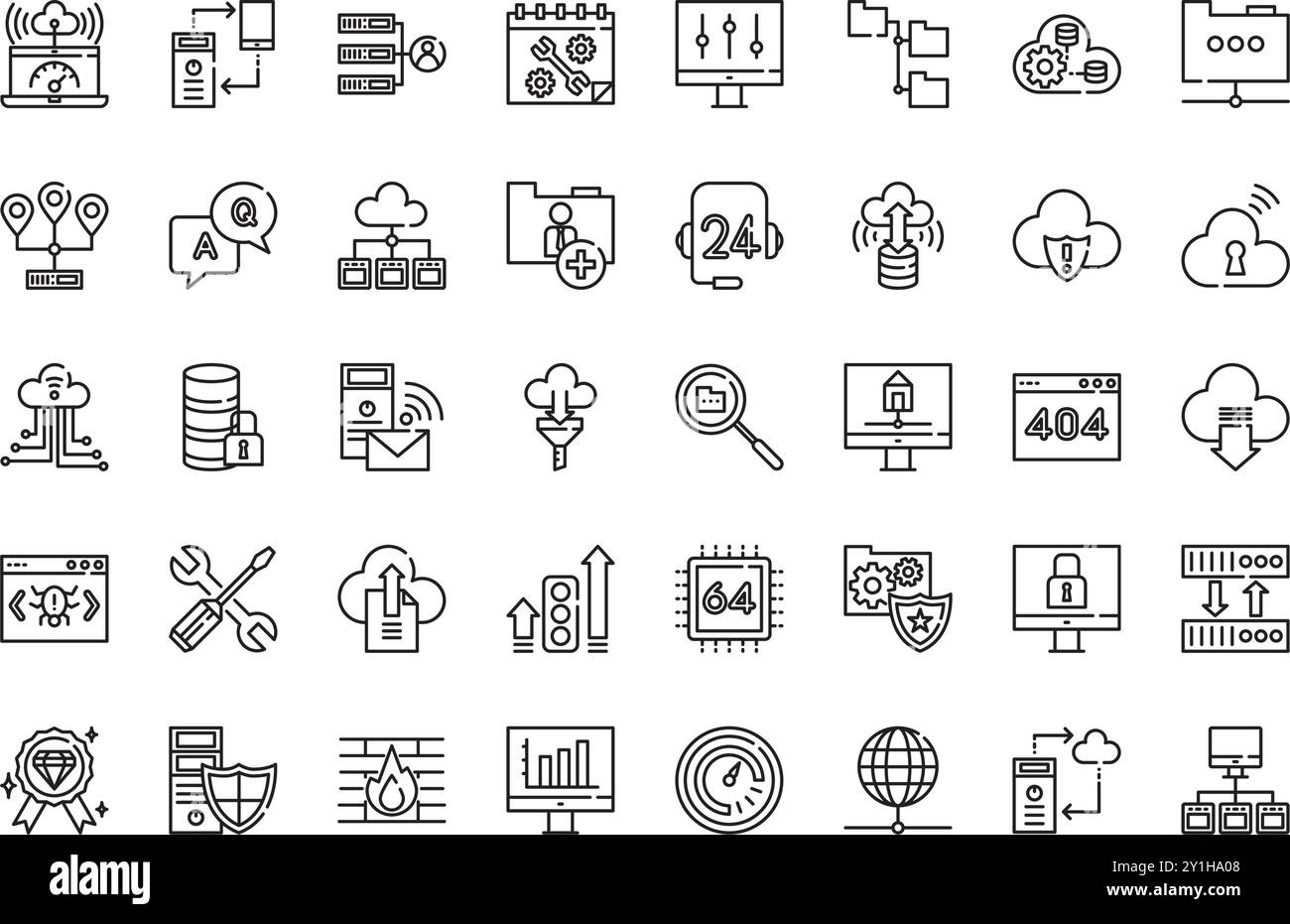 Icone di hosting Web raccolta icone vettoriali di alta qualità con traccia modificabile. Ideale per progetti professionali e creativi. Illustrazione Vettoriale