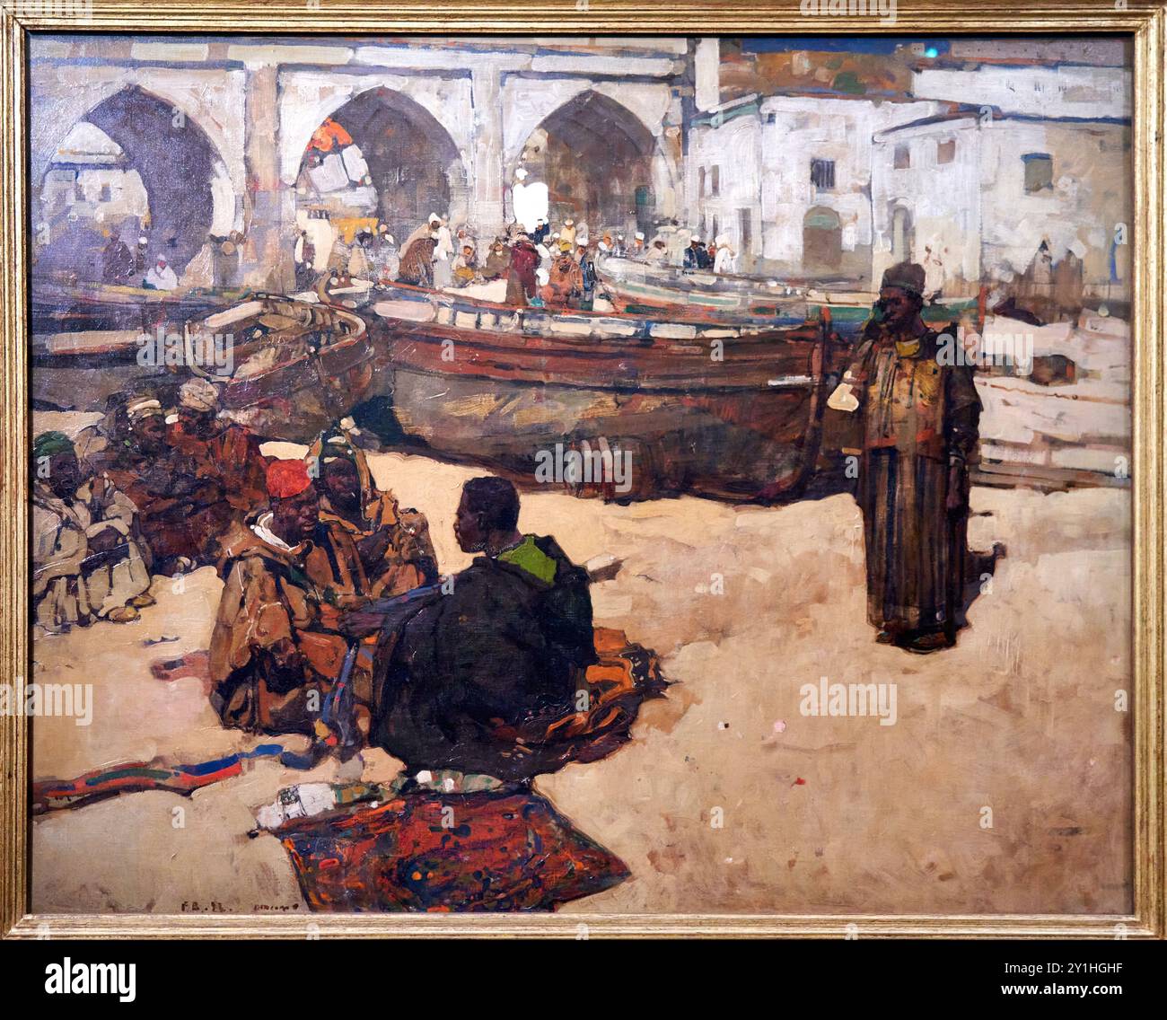 Frank Brangwyn (Bruges, Belgique 1867 - Ditchling, Royaume-uni 1956), un marché sur la plage, 1892, Musée d'Orsay, Parigi, Francia. Foto Stock