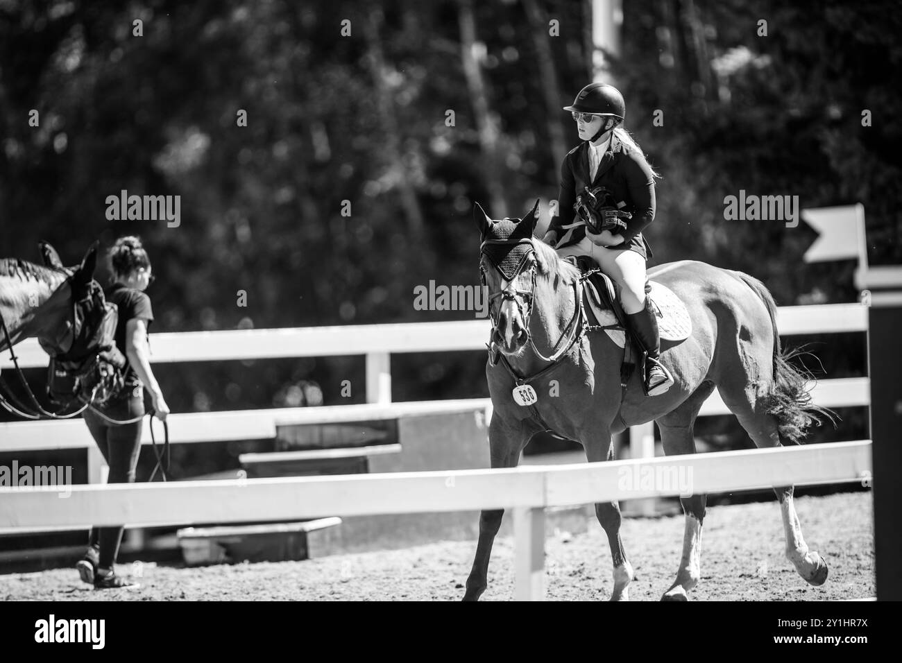 Calgary, Canada - 6 settembre 2024. Jaydan Stettner, canadese, gareggia nella classe CSI2* di 1,45 m a Spruce Meadows durante il Rolex Masters. Contrassegnare Spowar Foto Stock