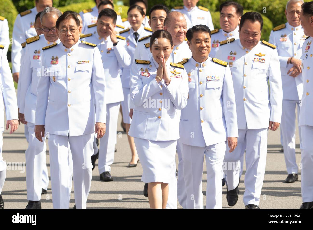 Bangkok, Thailandia. 7 settembre 2024. La nuova formazione del Gabinetto, guidata dal 31° primo ministro tailandese Paetongtarn Shinawatra(C) presso il Palazzo del governo, a Bangkok, Thailandia, il 7 settembre 2024. (Foto di Teera Noisakran/Sipa USA) credito: SIPA USA/Alamy Live News Foto Stock