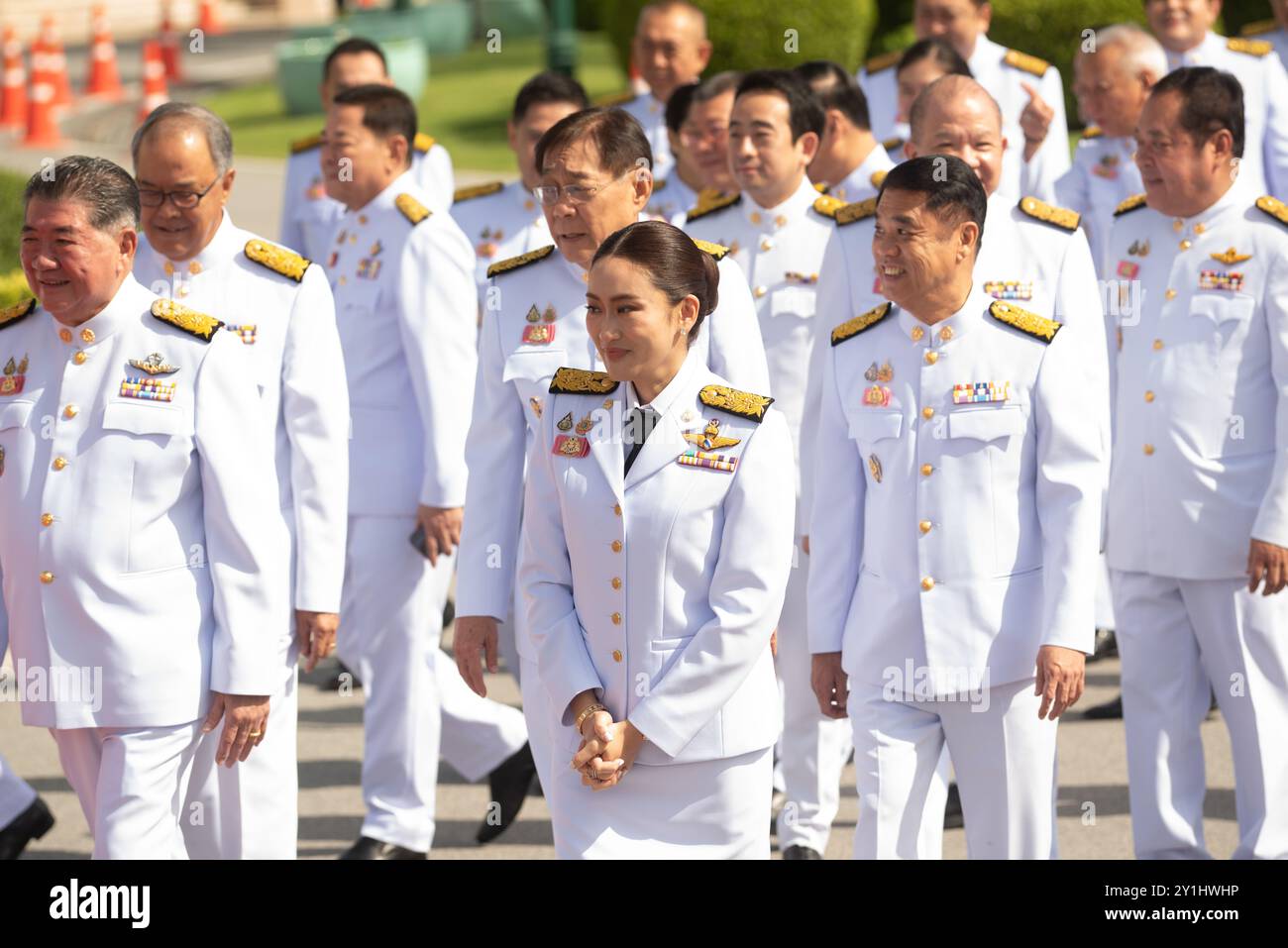 Bangkok, Thailandia. 7 settembre 2024. La nuova formazione del Gabinetto, guidata dal 31° primo ministro tailandese Paetongtarn Shinawatra(C) presso il Palazzo del governo, a Bangkok, Thailandia, il 7 settembre 2024. (Foto di Teera Noisakran/Sipa USA) credito: SIPA USA/Alamy Live News Foto Stock