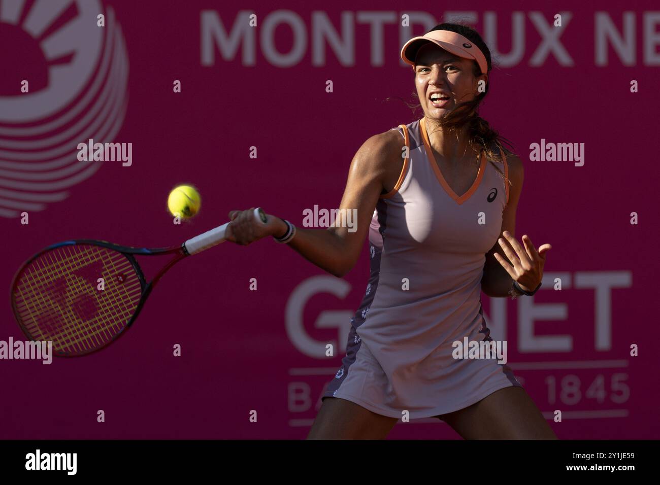 Montreux Svizzera, 7 settembre 2024. Petra Marcinko (CRO) vs Nuria Parias Diaz (SPA) durante le semifinali WTA 125 Montreux Nestle Open 2024 settima giornata al Montreux Tennis Club. Durante il WTA 125 Montreux Nestle Open, partita internazionale di tennis a Montreux, Svizzera, 7 settembre 2024 Credit: Independent Photo Agency Srl/Alamy Live News Foto Stock