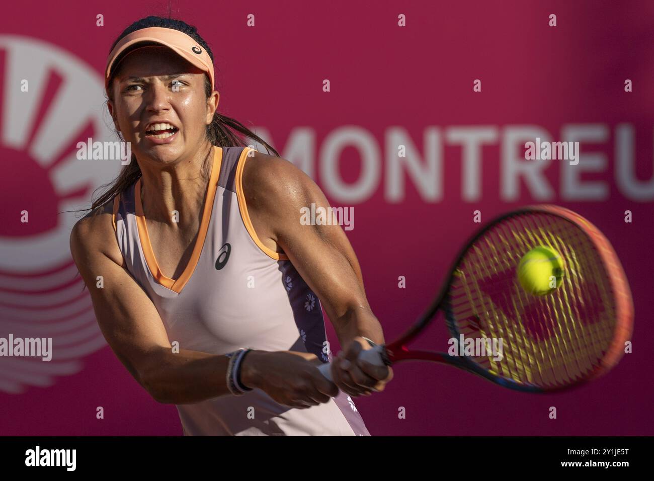 Montreux Svizzera, 7 settembre 2024. Petra Marcinko (CRO) vs Nuria Parias Diaz (SPA) durante le semifinali WTA 125 Montreux Nestle Open 2024 settima giornata al Montreux Tennis Club. Durante il WTA 125 Montreux Nestle Open, partita internazionale di tennis a Montreux, Svizzera, 7 settembre 2024 Credit: Independent Photo Agency Srl/Alamy Live News Foto Stock