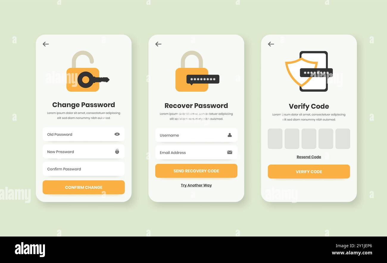 Modifica della password, recupero e verifica del design degli elementi dell'interfaccia utente dell'app mobile con illustrazione minimalista Illustrazione Vettoriale