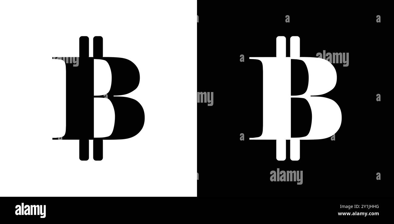 Design icona Bitcoin simbolo vettoriale piatto semplice contorno collezione set logo Illustrazione Vettoriale