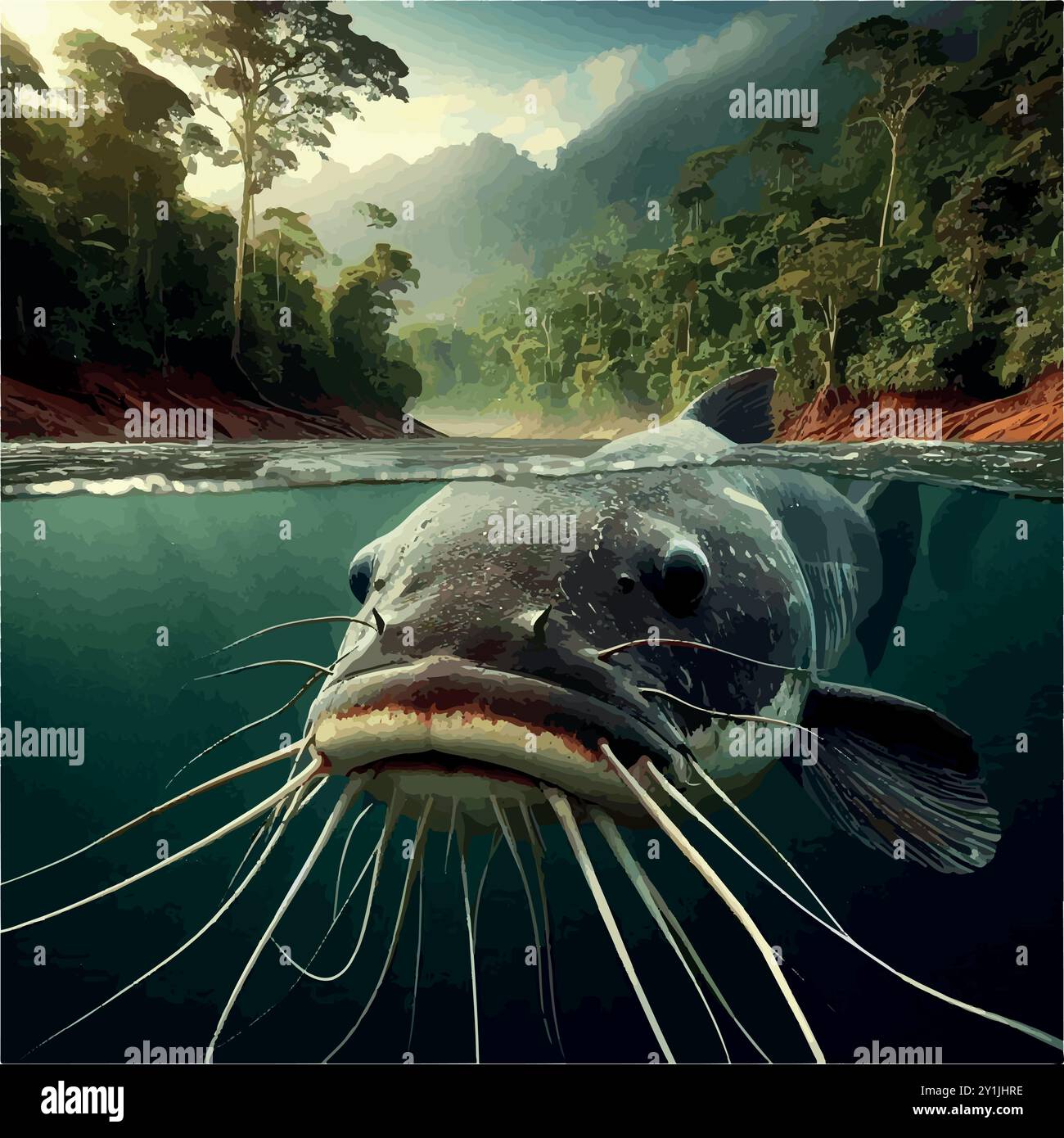 Il pesce gatto Piraíba: Un gigante colossale del bacino amazzonico. Illustrazione Vettoriale