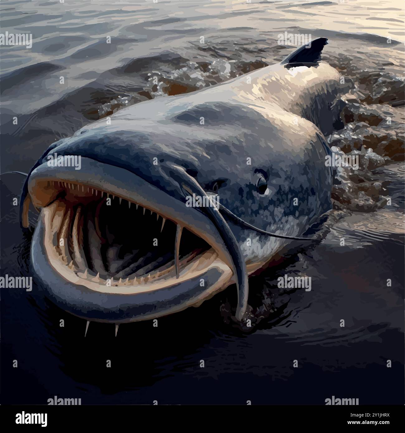 Incontra il pesce gatto Piraíba: Una mostruosa specie di acqua dolce. Illustrazione Vettoriale