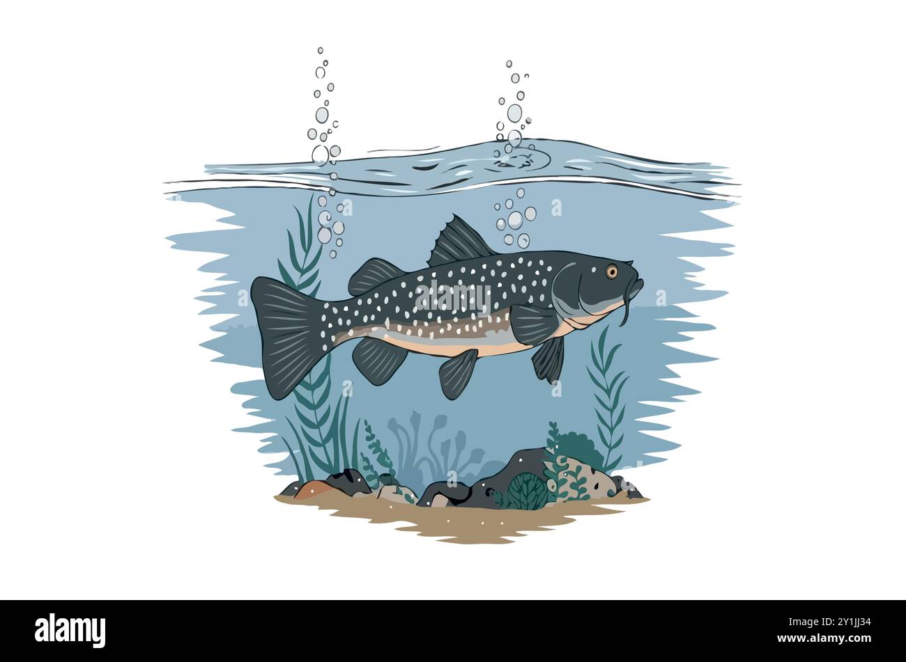 Amazon Adventures: Catturare il pesce gatto Piraíba. Illustrazione Vettoriale