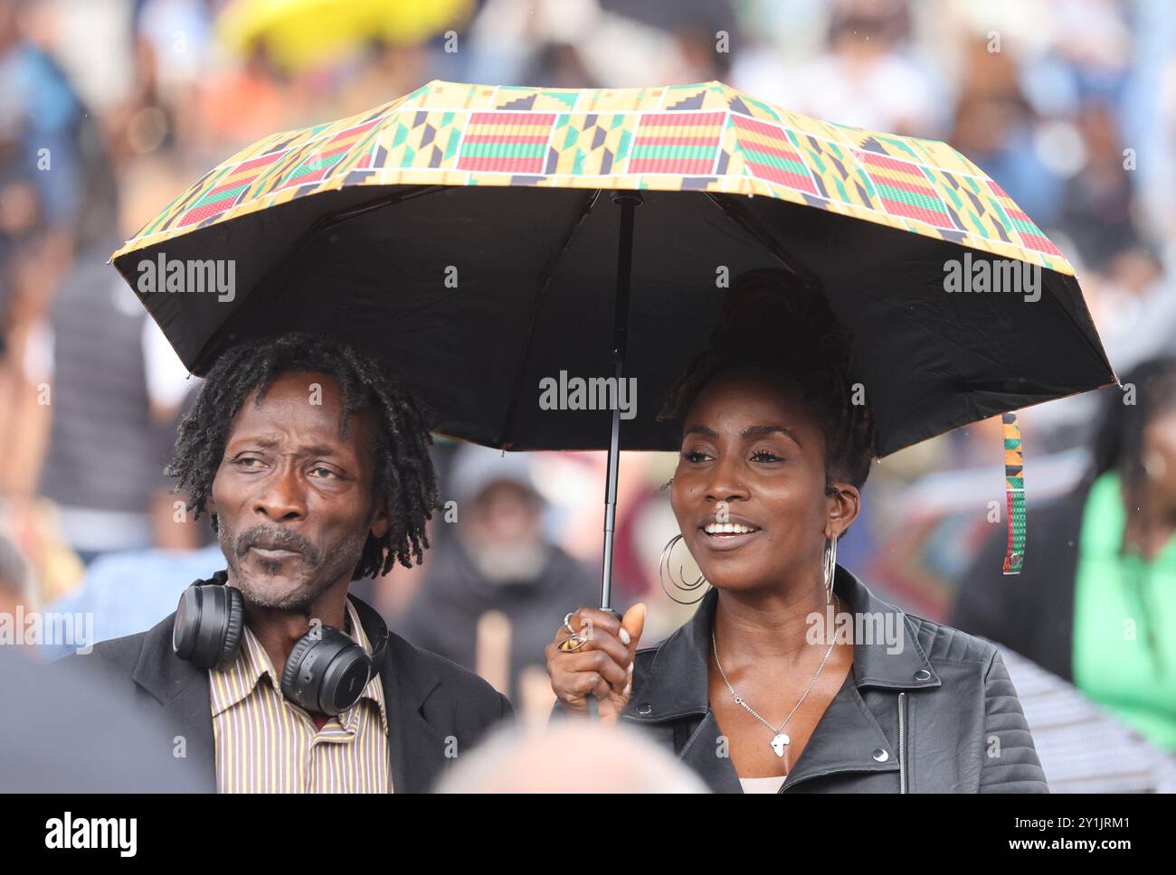 Londra, Regno Unito, 7 settembre 2024. Black on the Square è tornato a Trafalgar Square per una vibrante celebrazione della cultura e della creatività nera, con un ricco programma di musica sul palco, bancarelle alimentari, pittura facciale e laboratori d'arte. Anche il sindaco di Londra Sadiq Khan è passato per salutare e partecipare alle celebrazioni. Credito : Monica Wells/Alamy Live News Foto Stock