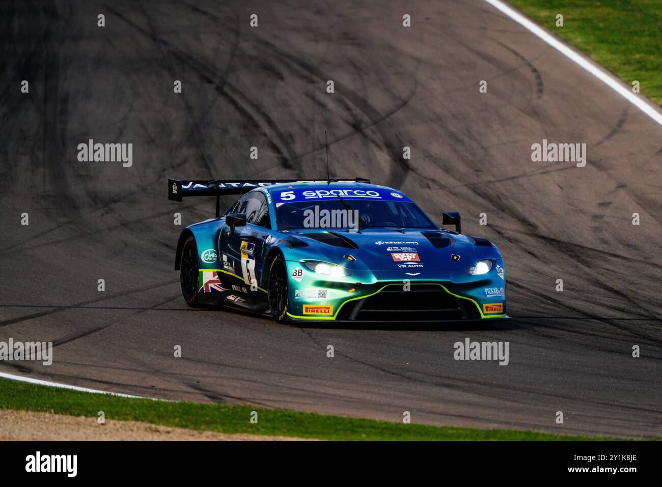 Imola, Imola, Italia. 7 settembre 2024. L&A Infinity Aston Martin Vantage AMR n.5 gareggia durante le prove libere per la 6a prova del Campionato Italiano Grand Turism sul circuito Enzo e Dino Ferrari International. (Credit Image: © Luca Martini/ZUMA Press Wire) SOLO PER USO EDITORIALE! Non per USO commerciale! Foto Stock