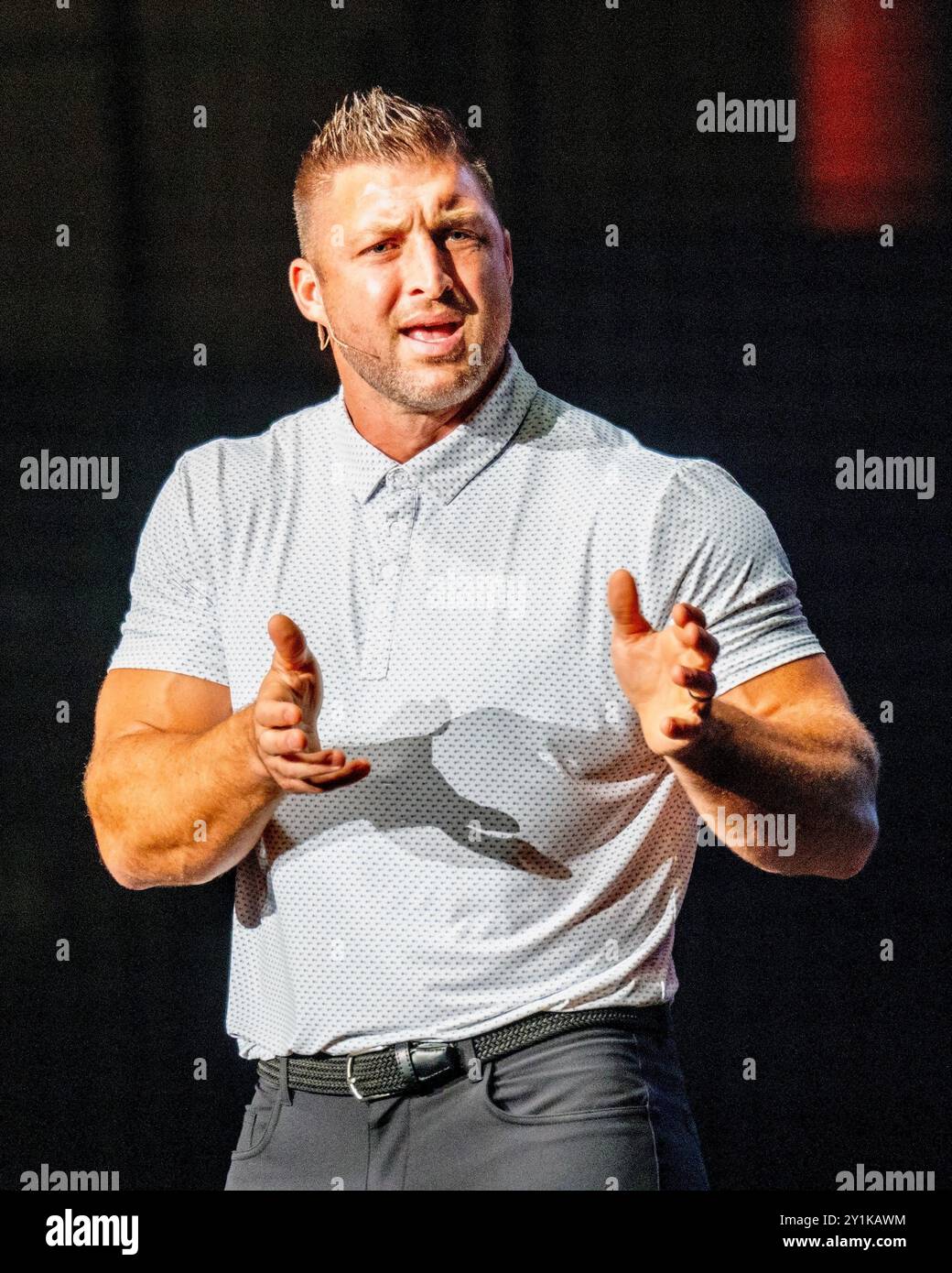 GAINESVILLE, FLORIDA, STATI UNITI. 05 SETTEMBRE 2024. La leggenda dei Florida Gator e il vincitore dell'Heisman Trophy Tim Tebow. Credito: Bill Ragan/Alamy Live News Foto Stock
