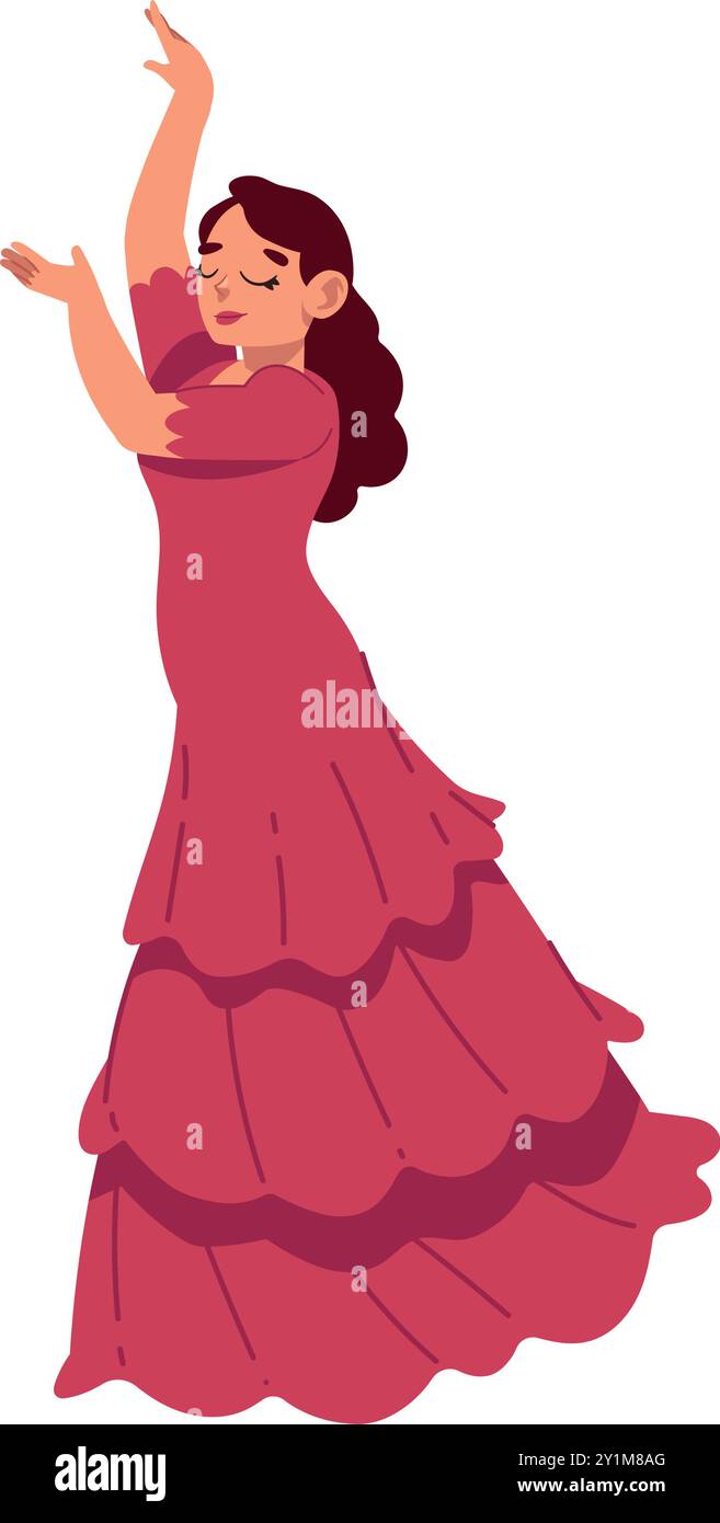 donna ballerina di flamenco in abito tradizionale rosso Illustrazione Vettoriale
