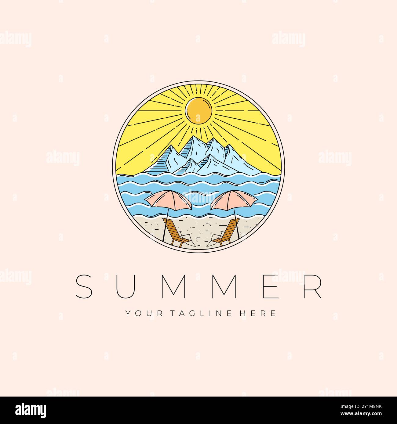 Disegno illustrazione vettoriale con logo Beach Landscape, disegno paesaggio Mountain View Illustrazione Vettoriale