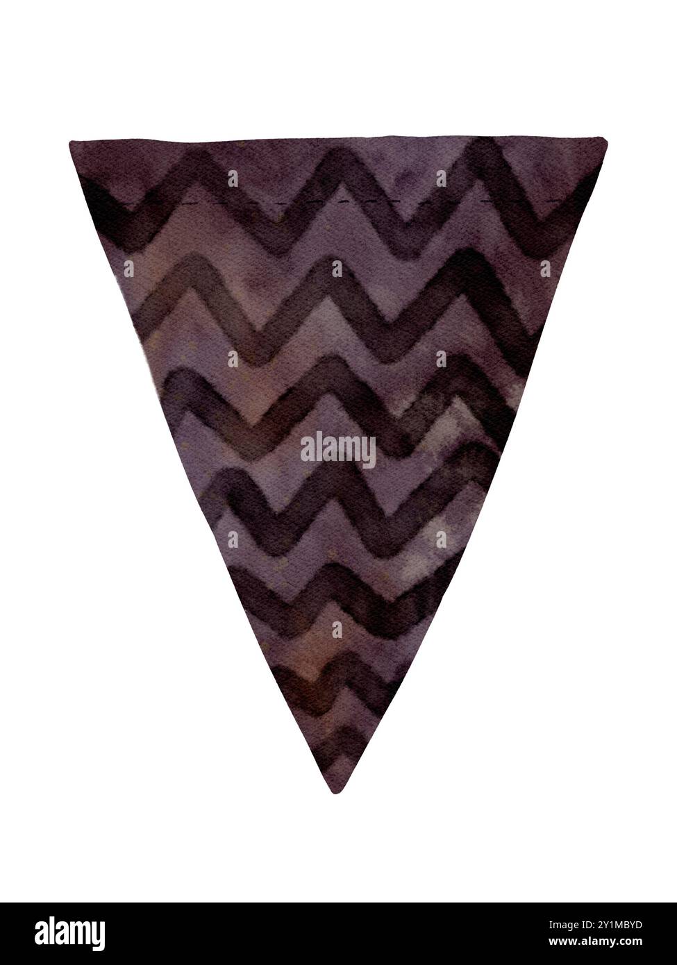 Si tratta di una rappresentazione artistica che mostra un motivo a zigzag composto da una tavolozza di colori scuri e moody. Oggetto isolato su sfondo bianco per varie attività di progettazione e stampa. Arte digitale in stile acquerello. Foto Stock