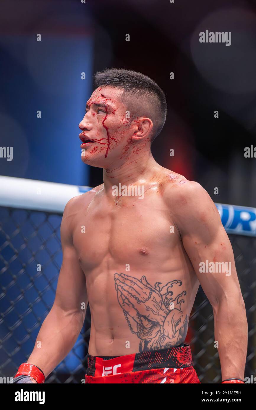 Las Vegas, Stati Uniti. 7 settembre 2024. UFC Featherweight Yizha è stato sconfitto dal suo match con Gabriel Santos su UFC su ESPN 100 a UFC Apex Credit: Malachi Gabriel/Alamy Live News Foto Stock