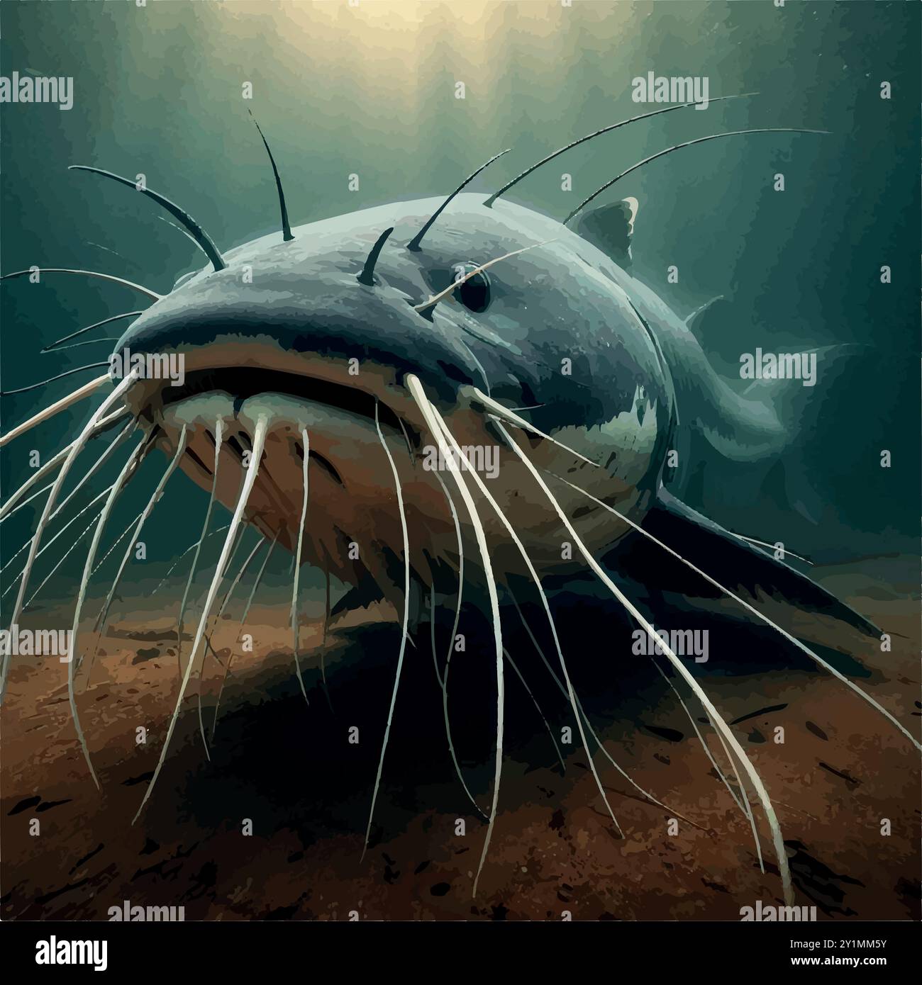 Amazon Adventures: Catturare l'enorme pesce gatto Piraíba. Illustrazione Vettoriale