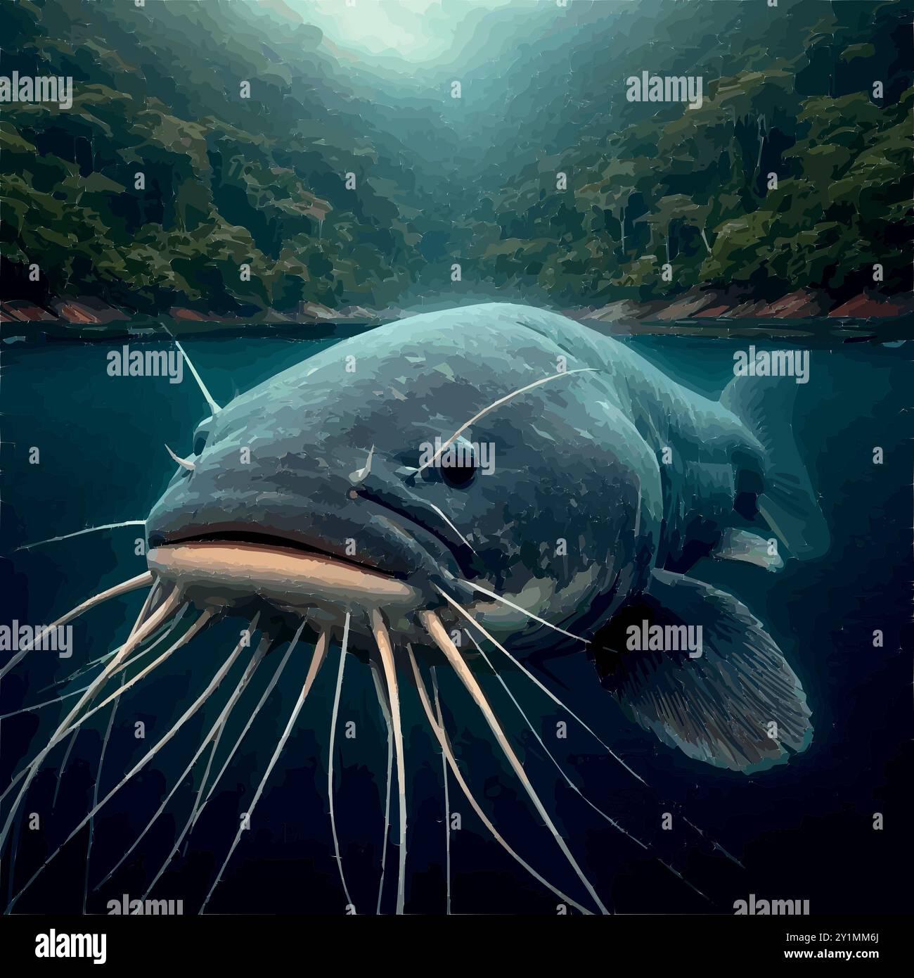 Il pesce gatto Piraíba: Il più grande predatore d'acqua dolce del Sud America. Illustrazione Vettoriale