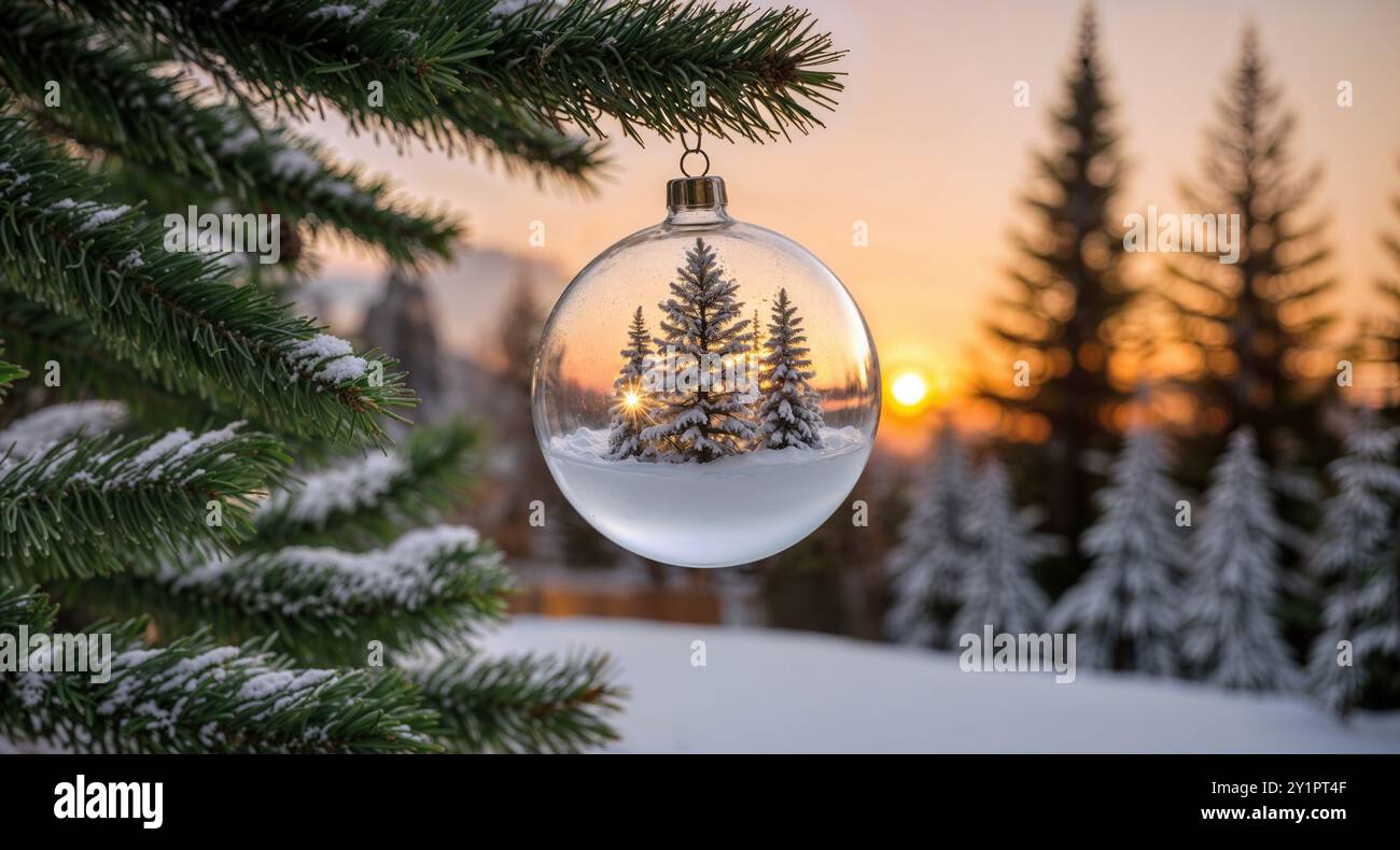 Un ornamento per alberi di Natale è appeso a un ramo di albero Foto Stock