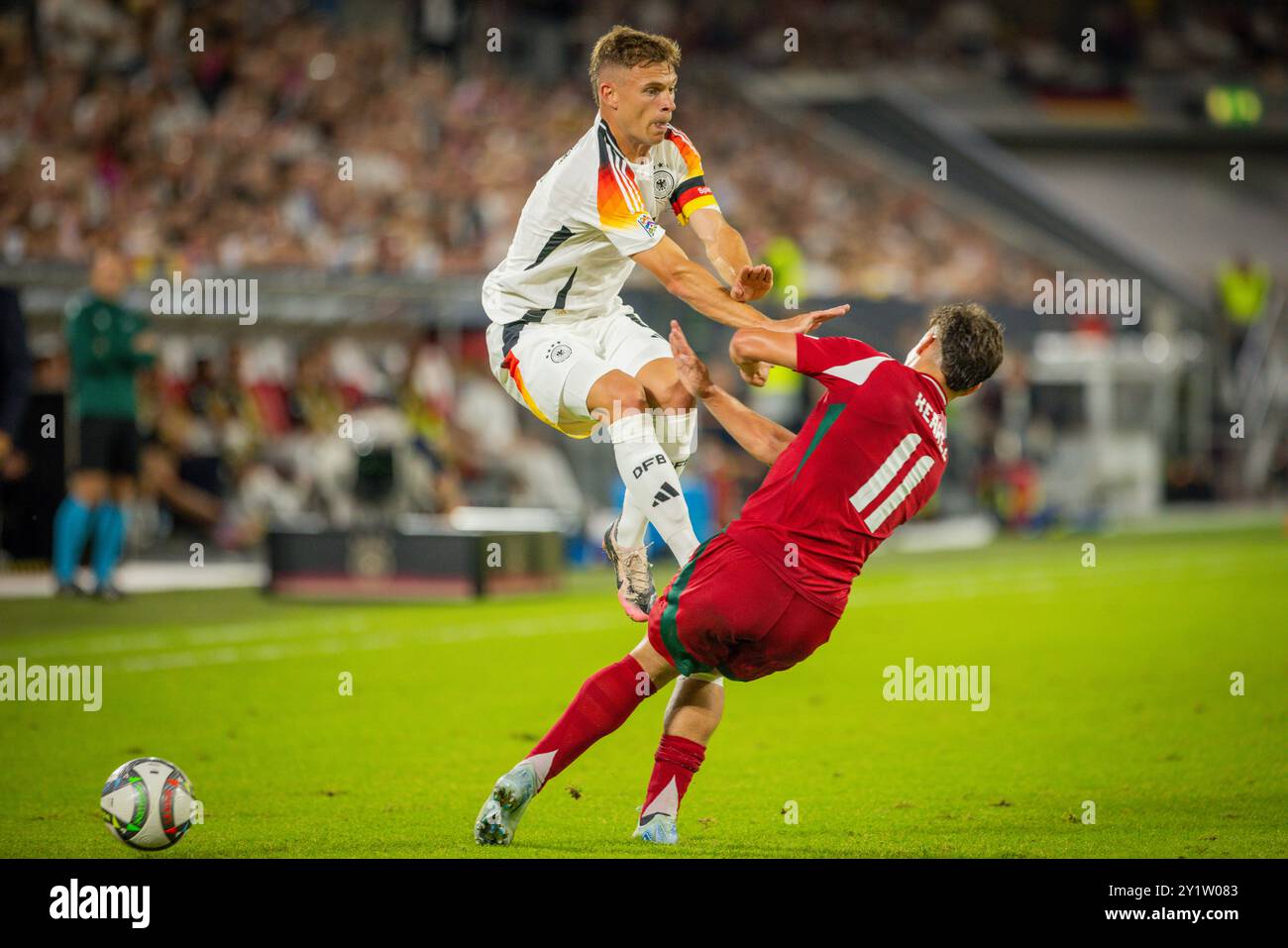 Duesseldorf, Germania. 7 settembre 2024. Joshua Kimmich (DFB) Milos Kerkez (HUN) Germania - Ungheria Deutschland - Ungarn 07.09.2024 Copyright (nur für Foto Stock