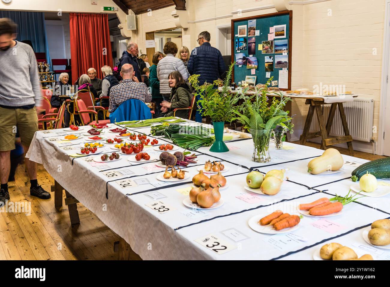 Spettacolo di fiori Otterton Village Hall. Esposizioni di verdure. Foto Stock