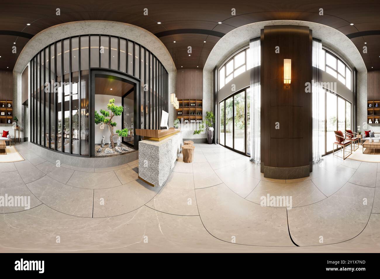 vista a 360 gradi dell'interno dell'ufficio di lavoro Foto Stock