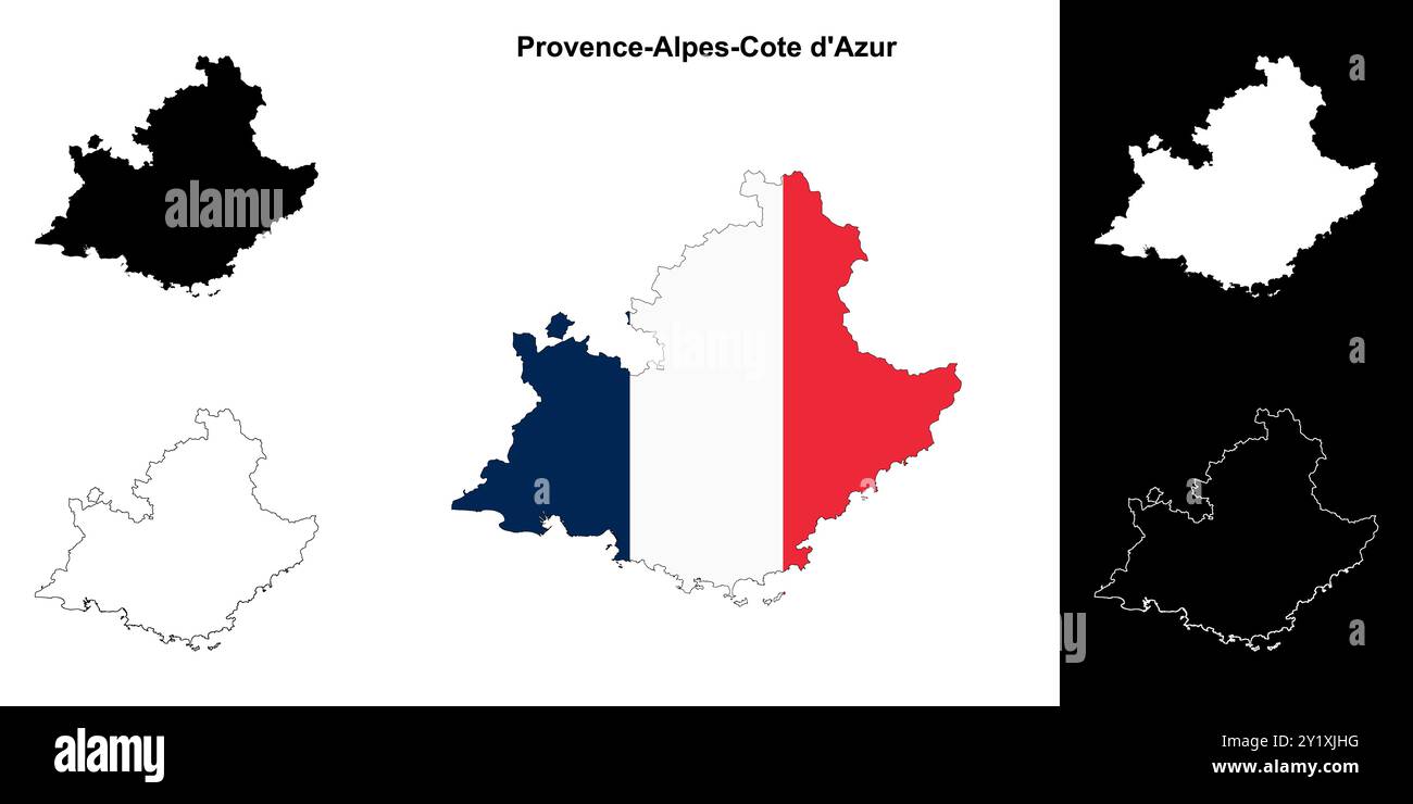 Set di mappe della regione Provence-Alpes-Cote d Azur Illustrazione Vettoriale
