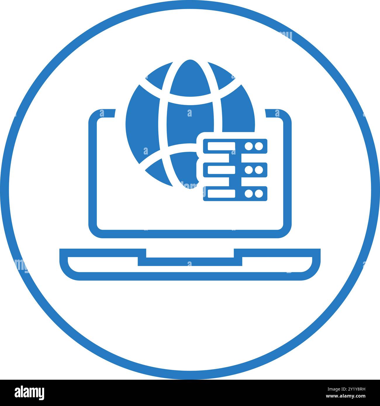 Progettazione di icone globali, laptop, big data per uso commerciale, Web, supporti di stampa o qualsiasi tipo di progetto. Illustrazione Vettoriale