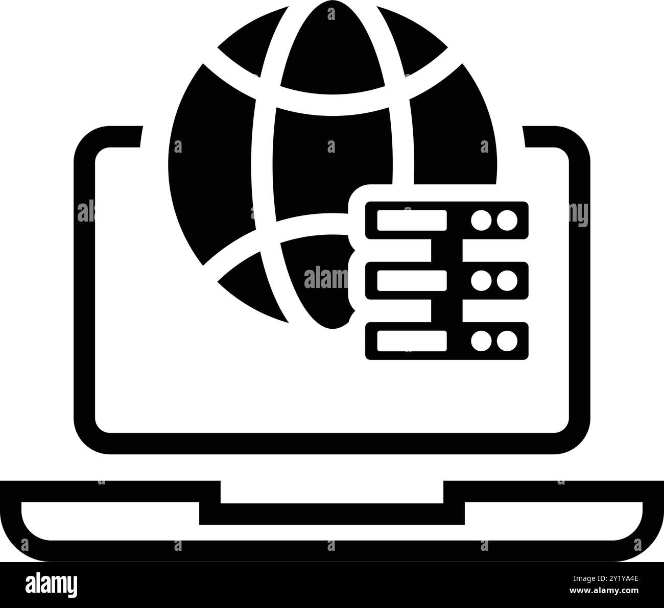 Progettazione di icone globali, laptop, big data per uso commerciale, Web, supporti di stampa o qualsiasi tipo di progetto. Illustrazione Vettoriale