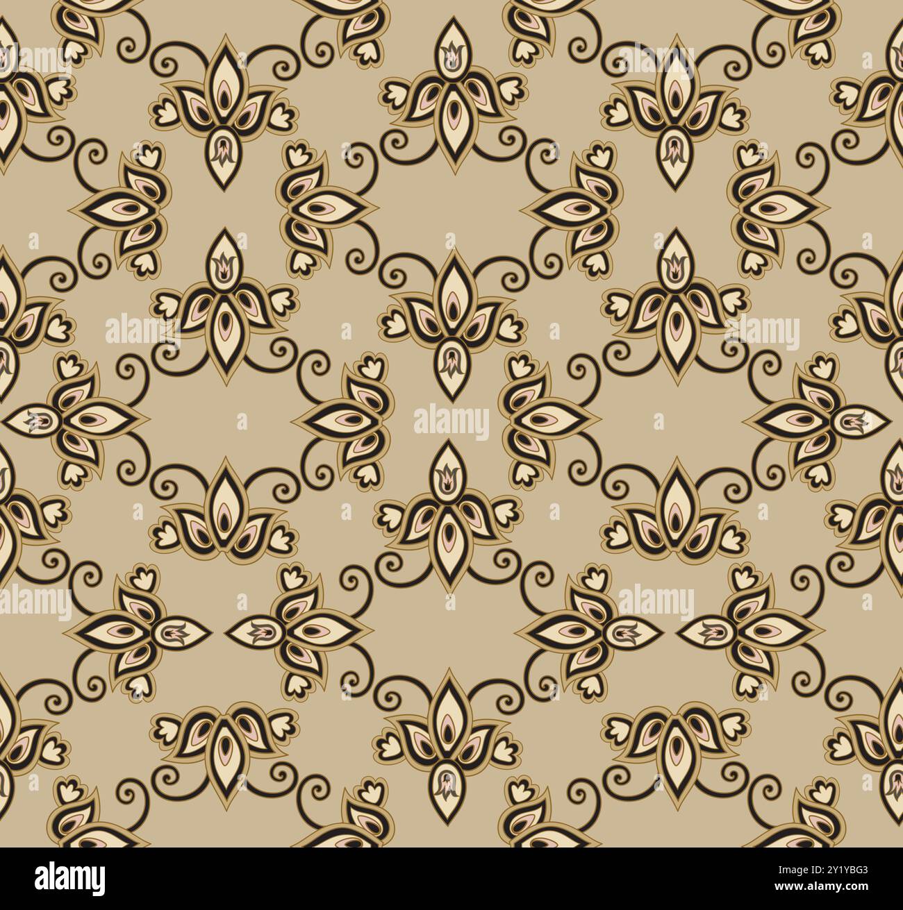Motivo floreale Arabesque senza cuciture. Fiorente texture ornamentali in stile damasco asiatico. Illustrazione Vettoriale