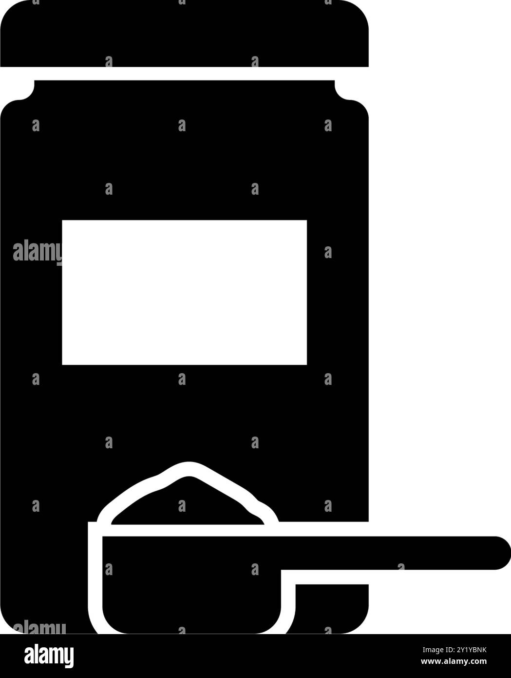 Icona di un vaso di proteine in polvere con una paletta. Ideale per il fitness e i progetti relativi alla salute. Illustrazione Vettoriale