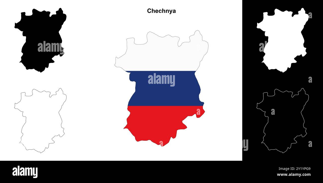 Set di mappe di sagoma vuote per la Cecenia Illustrazione Vettoriale