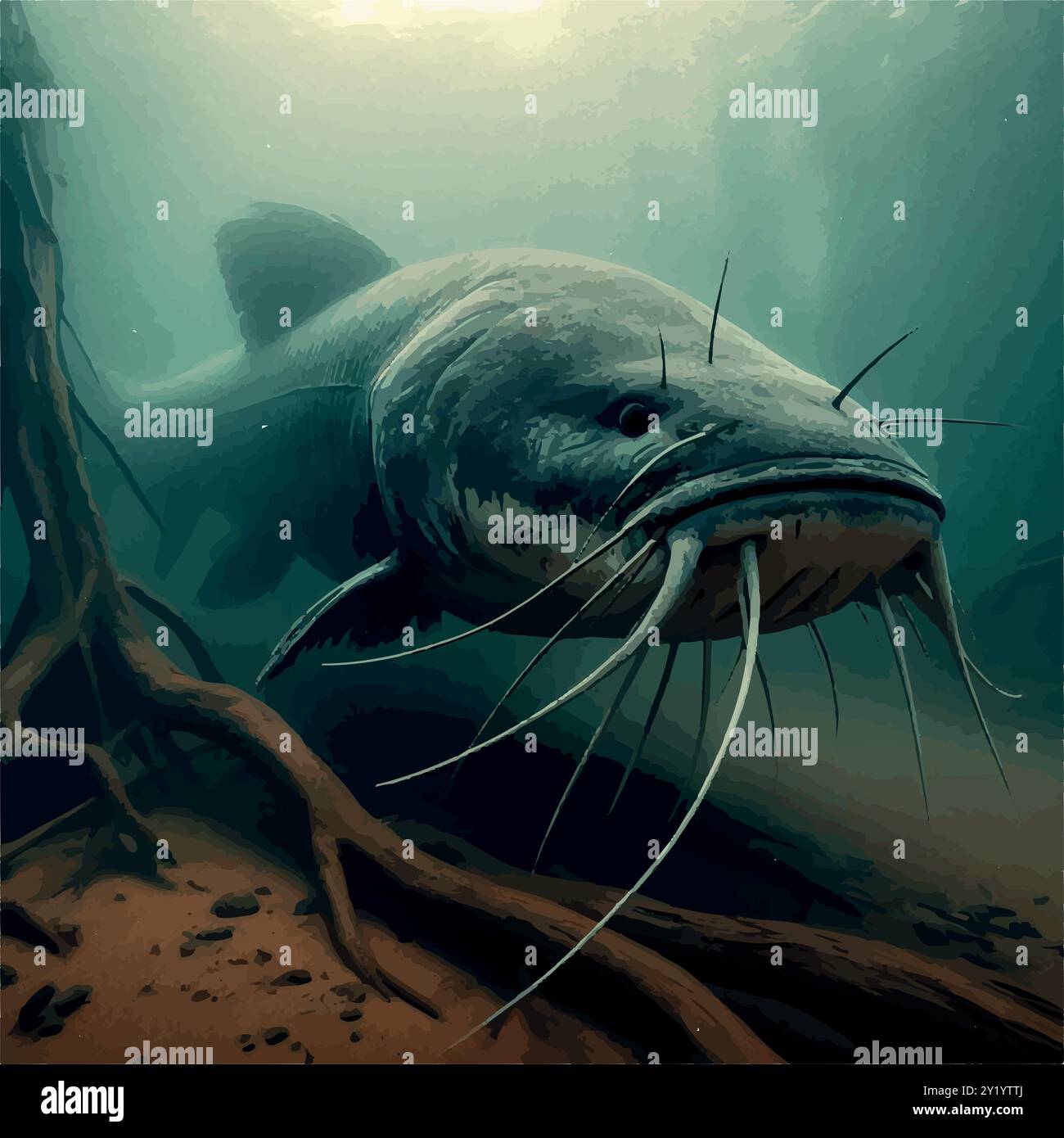 Monster of the Deep: Piraíba Catfish Revealed. Illustrazione Vettoriale