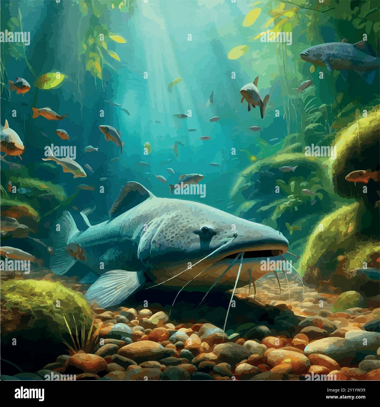 Leggende del pesce gatto Piraíba. Illustrazione Vettoriale